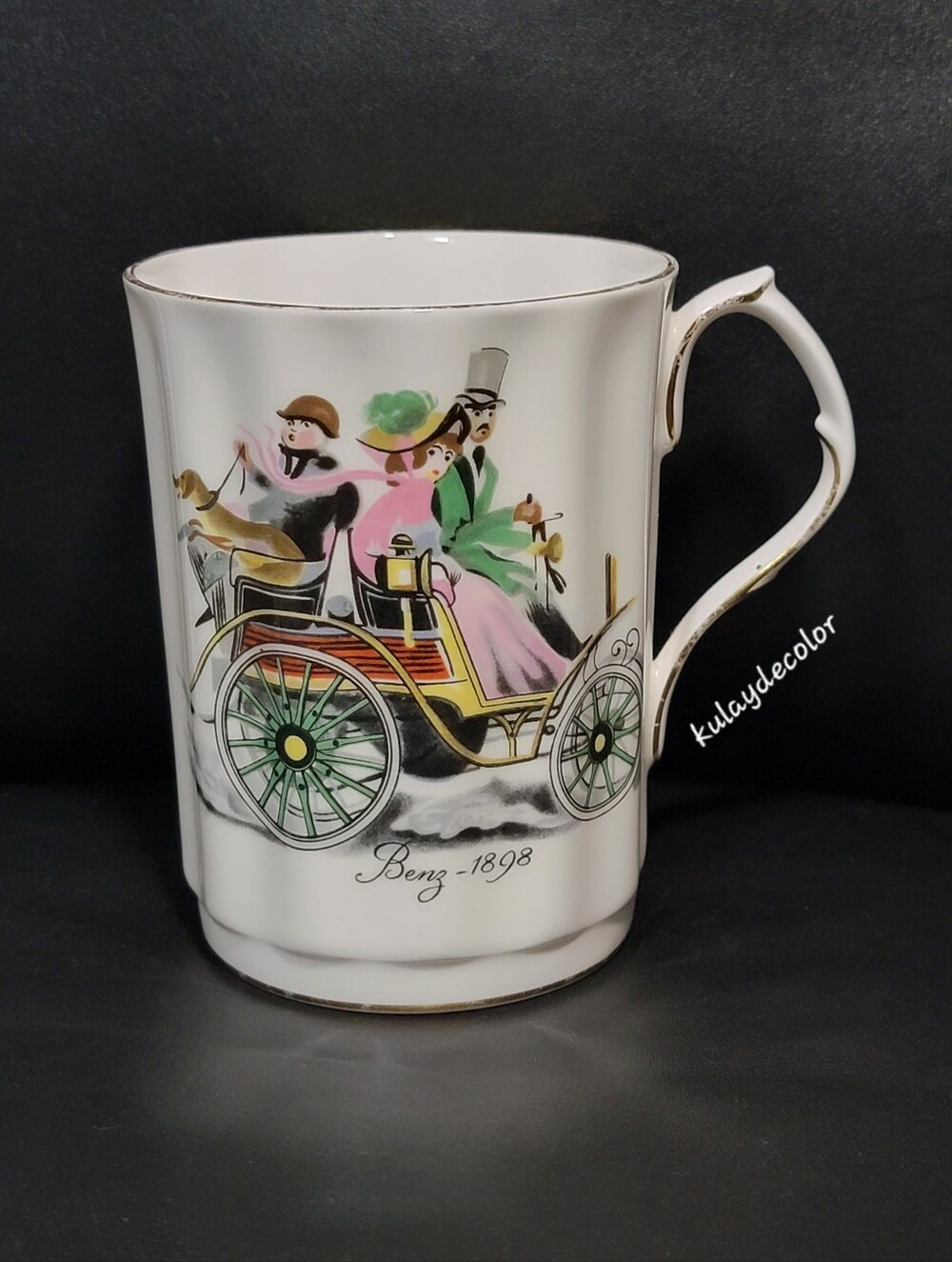 Vintage BENZ 1898 Mug Royal Windsor Fine Bone China England 2662 Gold Trim